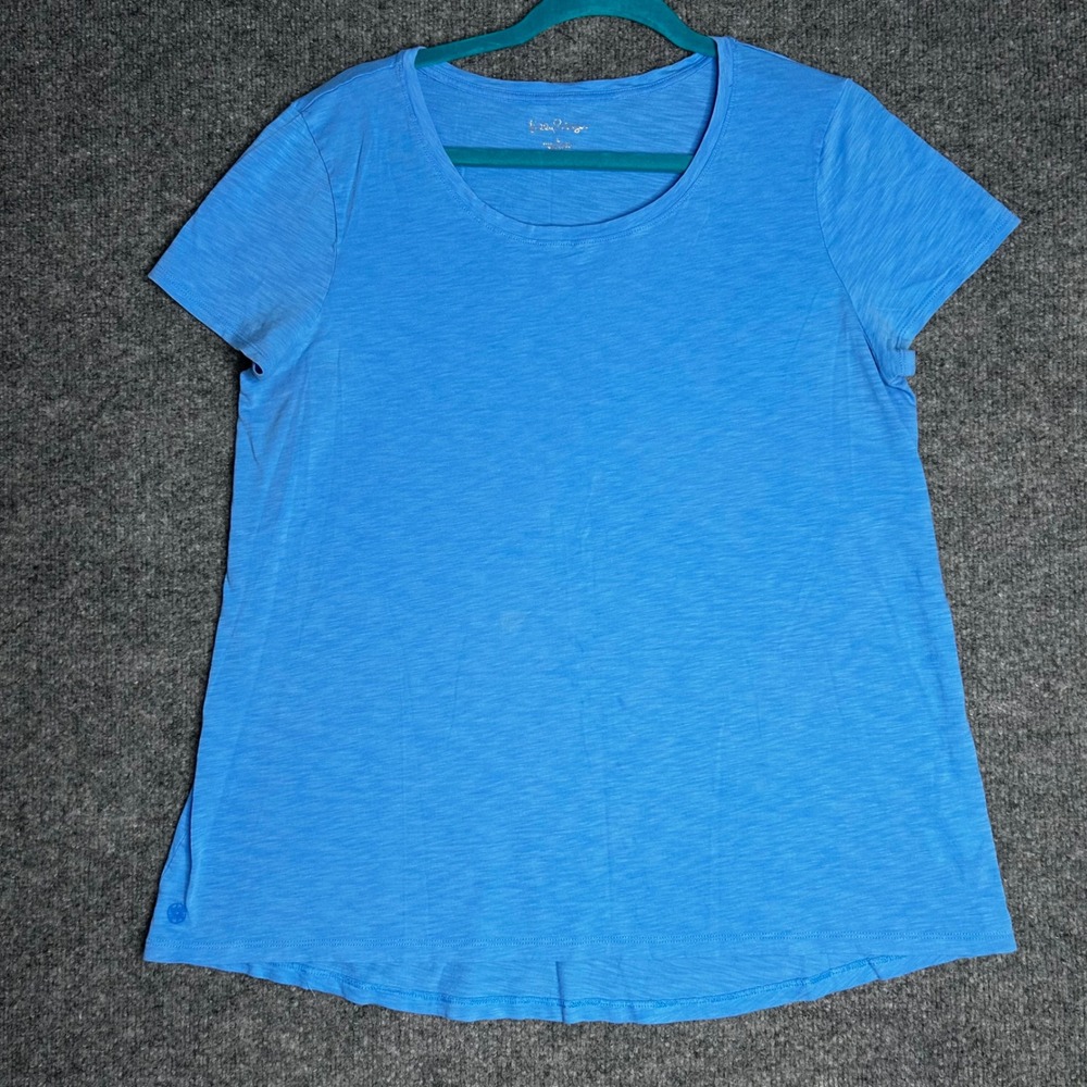 Lilly Pulitzer Blue Pima Cotton Slub Knit Short Sleeve Scoop Neck Tee Shirt L